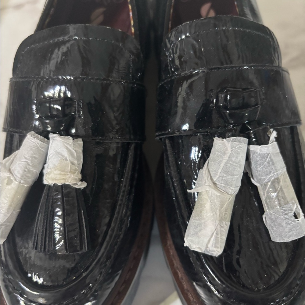 Franco Sarto Black Patent Tassel Lug Loafer - Picture 7 of 9